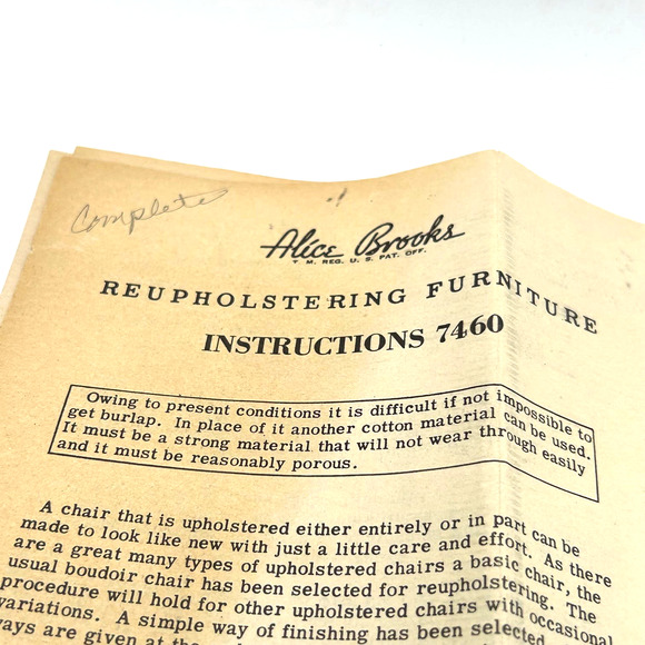Alice Brooks Vintage Furniture Reupholstery Instructions #7460 - Picture 2 of 9